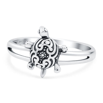 Turtle Band Oxidized Solid 925 Sterling Silver Thumb Ring (12mm)